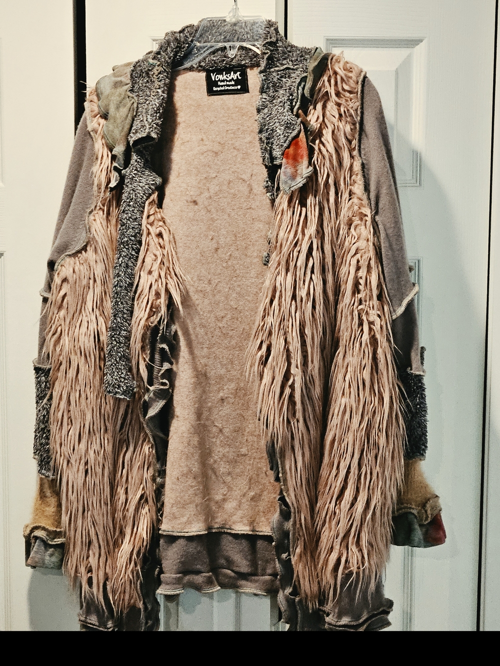 Taupe Shaggy Teddy Jacket with Mixed Textures
